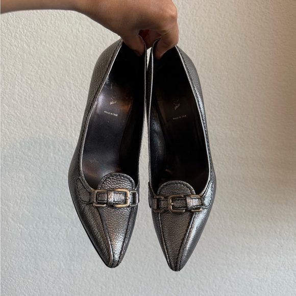 Prada y2k buckle gun-metal metallic pumps - Picture 1 of 9